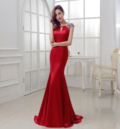 Elegant Burgundy Mermaid Evening Dresses 2019 Long Satin with Crystal Beaded Sexy V Back Court Train Formal Party Gowns LX2864218923