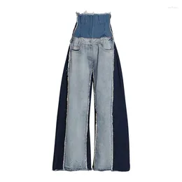 Women's Jeans Contrast Color 2024 Fashion High Waist Drop Loose Versatile Slim Floor Pants Trend