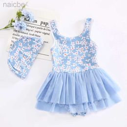 One-Pieces Baby Girls Swimming Suit Wear Flower Children Clothes Kids Swimwear Lace Ruffle Korean Style Print Children One-piece Swimsuit 24327