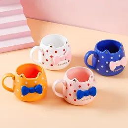 Mugs 400ml Creative Dot Bow Ceramic Mug Cute Fashion Lovely Cup With Cover Spoon Student High Beauty Household Breakfast Milk