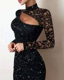 Glitter Contrast Lace Cutout Bodycon Dress 868296