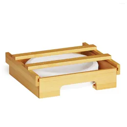 Kitchen Storage 10-Inch Paper Plate Dispenser Under Cabinet Bamboo Plates Holder Counter Vertical Wood Colour