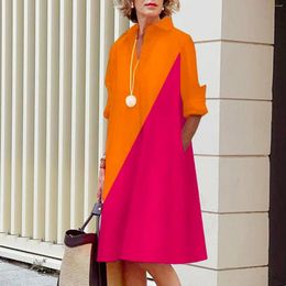 Casual Dresses 2024 Shirt Dress For Women Bohemian Autumn Long Sleeve Printed Boho Style Pocket V Neck Lapel Loose Midi Robe