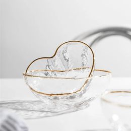 2024 Glass Heart Gold Plate Tableware Set Vintage Salad Fruit Dinnerware Dishes Soup Cake Set Bowl Plate Kitchen Decoration