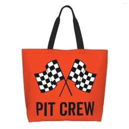 Shopping Bags Custom Race Car Pit Crew Chequered Flag Canvas Bag Women Washable Big Capacity Groceries Racing Sport Shopper Tote