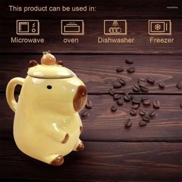 Mugs Cute Capybara Mug Ceramic Coffee 3D Cartoon Couple Cup With Handle And Lid Shape For Tea Accessories