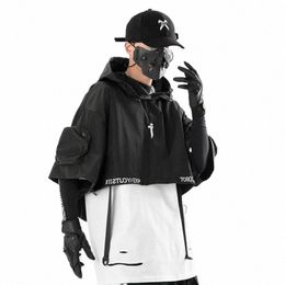 11 BYBB'S DARK Spring/Summer 2023 New Functial Hooded Short Coat Shawl Men's Loose Casual Hip Hop Fi Short Sleeve Top 01UY#