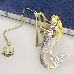 Harp Mermaid Brass Pagination Mark Vintage Hollow Metal Bookmark Creative Gifts Retro Art Presents School Office Supplies 240320