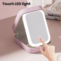 Storage Boxes Multi-compartment Organizer Touch Led Light Box Portable Mirror Cosmetic With Multi For Jewelry