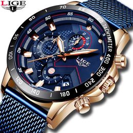 LIGE Fashion Mens Watches Top Brand Luxury WristWatch Quartz Clock Blue Watch Men Waterproof Sport Chronograph Relogio Masculino C293q