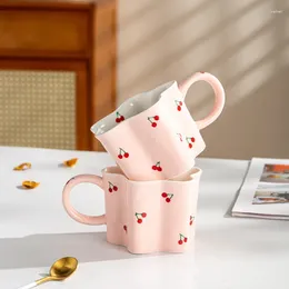 Mugs AhunderJiaz 300ml Irregular Cherry Ceramic Mug Teenage Girl Coffee Kitchen Drinkware Set With Gift Box Home Decor