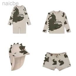 One-Pieces Baby Boys Sunscreen Swimsuits Boy Swimwears Crocodile Long Sleeved Swimsuit Two Pieces Kids Swimwear One-pieces Beach Shorts 240327