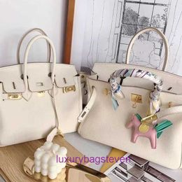 Hremms Birkks Totes Genuine Leather Mini messenger bag Milk shake white original leather Togo real temperament niche handheld one With Real Logo