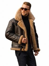 thicken Jacket Men Leather Plush Casual Vintage Fur Street Fi Winter Coat Man 2023 Warm Turndown Collar Zipper Outwears z6Ew#