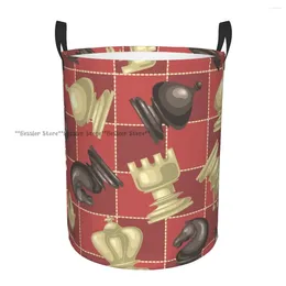 Laundry Bags Folding Basket Chess Pieces On Chessboard Round Storage Bin Hamper Collapsible Clothes Bucket Organiser