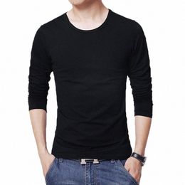 men's Round Neck Lg Sleeved Bottom Shirt Solid Colour Versatile Slim Fitting T-shirt Spring And Autumn Comfortable Top 06kl#