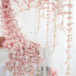 Decorative Flowers Plastic Artificial Cherry Rattan Elegant Pink 1.8M Hanging Garland Fake Flower