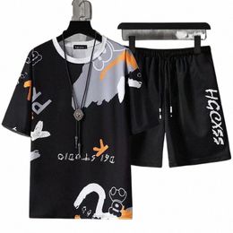 2023 Summer Men Short Sets Harajuku Tshirt and Shorts Fi 2PC Men Casual Outfit Set Short Sleeve Streetwear Tracksuit 5XL 728d#