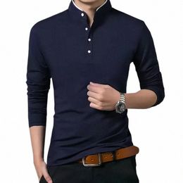 men's Fi Lg sleeved POLO Shirt Casual Cott Breathable Top Stand up Collar Korean Comfortable T-shirt Top U3IN#