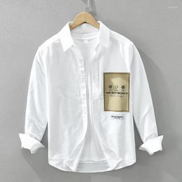 Men's Casual Shirts 2024 Spring Men White Shirt Long Sleeve Cotton Fashion Pockets Loose Clothing