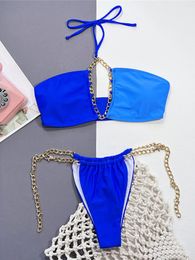 Women's Swimwear Sexy Halter Metal Rings High Leg Cut Bikini Women Female Swimsuit Two-pieces Set Bather Bathing Suit Swim K4524