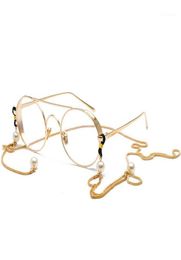 Retro Round Metal Glasses Frame Flat Mirror With Chain Pearl Chain Holder Cord Lanyard Necklace Glasses Halter12939011