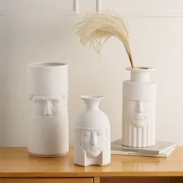 Vases Nordic Ins Ceramic Greek Human Head Vase Ornaments Living Room Desktop Flower Arrangement Container Home Decoration Accessories