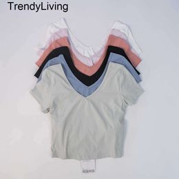 New Outfit lululss designer Women Shirts Sexy Backless Sports fashion brand Fitness Sportswear Crop Gym Clothing Wear Shorts Sleeve Summer Breathable