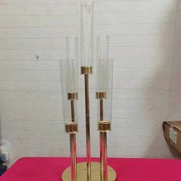only for led candle)Gold 5 head candlestick, wedding center piece table decoration, Christmas candelabra decoration