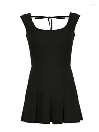 Casual Dresses CHRONSTYLE Sexy Women Black Short Mini Dress Sleeveless Backless Tie-up A-line Solid Slim Fit Summer Party Female Vestidos