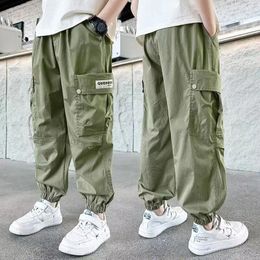 Trousers Cotton Boy Cargo Pants Children Casual Green Sweatpants Three-dimensional High Visibility Sports Children's Clothing 2024