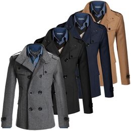 Mens Wool Blends Winter Coat Men Warm Trench Reefer Jackets Solid Colour Stand Collar Double Breasted Peacoat Drop Delivery Apparel Clo Dhqww