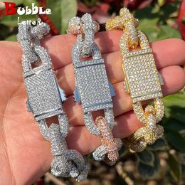 Bubble Letter Iced Out Bracelet for Men Box Cuban Link Charms Cubic Zircon Gold Plated Hip Hop Jewellery Spring Clasp 240323