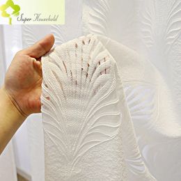 Curtains Modern Simple White Window Screen Sheer Curtains for Living Room Bedroom Hollow Leaf Tulle for Kitchen Door Balcony