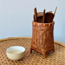 Storage Bottles Pastoral Style Handmade Bamboo Woven Tea Props Pen Holder Makeup Brush Gift