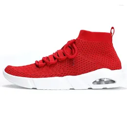 Casual Shoes Nice High Top Sneakers Men Comfortable Air Cushioning Flat Male Breathable Flying Weaving