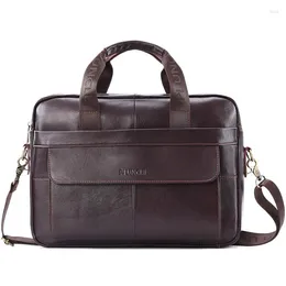 Wallets Genuine Leather Men's Briefcase Fashion Cowhide Handbag Large Capacity Male Shoulder Messenger Bag Business 14" Inch Laptop