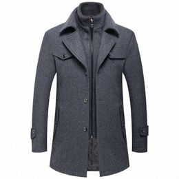 winter Men Slim Fit Wool Trench Coats Fi Middle Lg Outerwear Mens Double Collar Zipper Solid Color Casusal Woolen Coats 22zg#