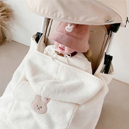 Soft Cartoon Coral Fleece Embroidered Swaddling Winter Warm Comforter Baby Stroller Cover Infant Cloak Nap Blankets 240313