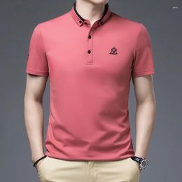 Men's Polos MLSHP High Elasticity Cotton Summer Polo Shirts Quality Short Sleeve Business Casual Solid Colour Male T-shirts 4XL