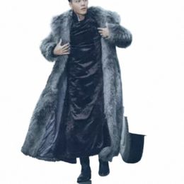 men Thick Lg Faux Fox Fur Coat Jacket Lg Sleeve Autumn Winter Warm Luxury Fur Parkas Btjas Furry Shaggy Outerwear Maxi A66t#