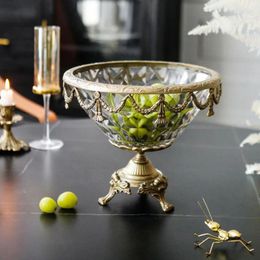 Decorative Figurines American Brass Glass High Relief Fruit Plate Utensils Home Living Room Ornaments Coffee Table Candy Storage Bowl