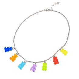 Pendant Necklaces Creative Cartoon Jelly Three-Nsional Bear Necklace Candy Color Resin Fashion Jewelry Birthday Gift Drop Delivery Pe Dhjtc