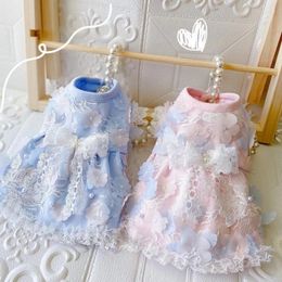 Dog Apparel Handmade Clothes Pet Supplies Cotton Dress Lace Tulle Bow Outwear Little Fairy Party Princess One Piece Yorkie Maltese