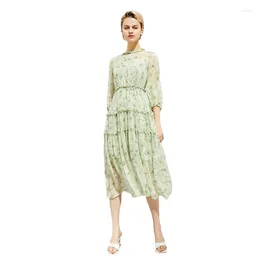 Party Dresses Women's Green Floral Silk 23spring Summer Ladies Natural Long Luxury Clothing Sexy Beach Office Work Daily Dress