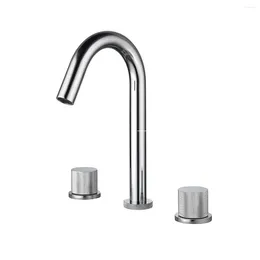 Bathroom Sink Faucets Chrome Luxury Brass 3 Holes 2 Handles Faucet Good Quality Copper Basin Mixer Tap Design Artistic
