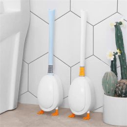 Brushes Cute Diving Duck Style Toilet Brush Wallmounted FloorStanding Silicone Toilet Brush with Base Bathroom Cleaning Brush Set