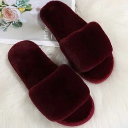 Slippers Slippers Winter womens winter cabin fur slider anti slip leisure indoor flat floor flip warm solid color H240326CRHE