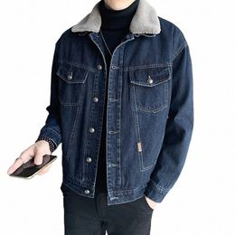 men Jean Jacket Thick Streetwear Denim Bomber Jackets Coat Male Vintage Blue Men's Outwear Plus Veet Single Breasted Windbreak j4p2#
