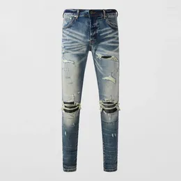 Men's Jeans Street Fashion Retro Blue Elastic Slim Fit Split Designer Hip Hop Brand Pants